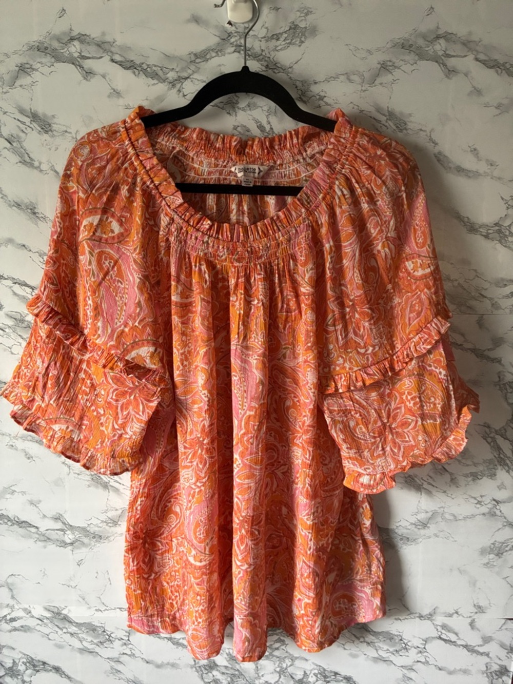 Nanette Lepore XL Orange and Pink Paisley Ruffle Top